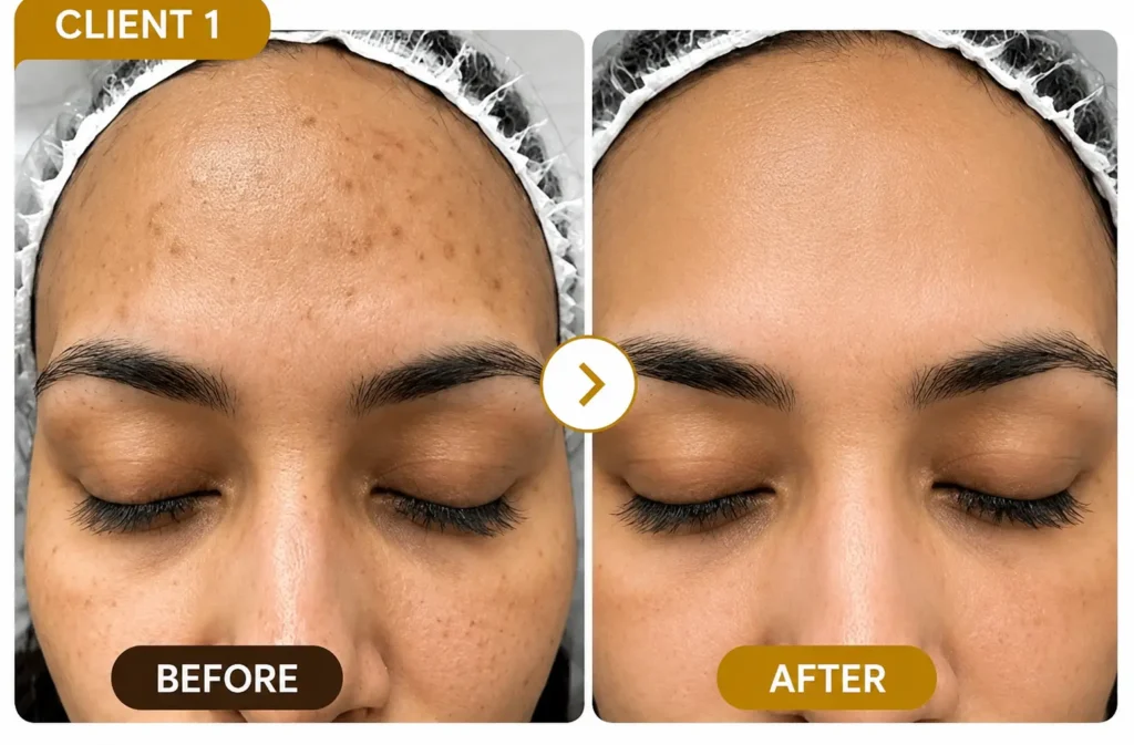 Client 1 before and after